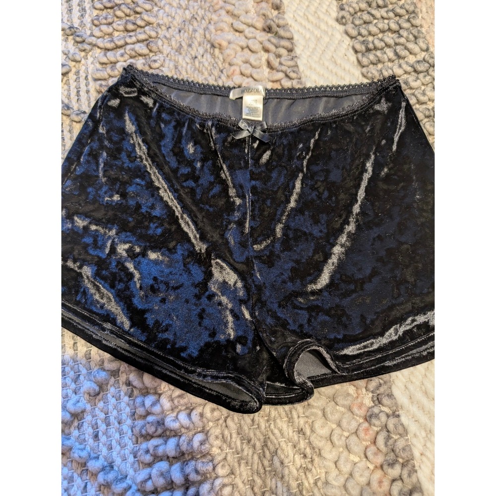 Bozzolo Black Crushed Velvet Lounge Shorts Lace Trim Bow Detail Large